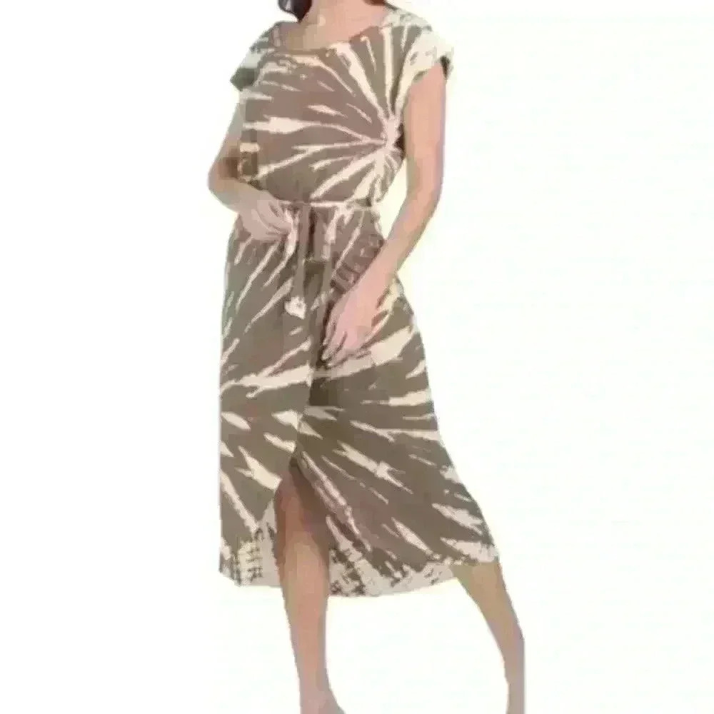 Young Fabulous & Broke Tie Dye Brown Boho Midi Faux Wrap Belted Dress Size XS